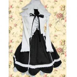 Amanda99 White Long Sleeves Blouse And Black Cotton Lolita Dress