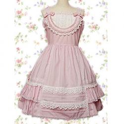 Amanda99 Pink Ruffles Lace Bow Cotton Lolita Dress