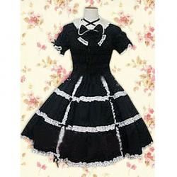 Amanda99 Black Short Sleeves Bow Lace Cotton Lolita Dress