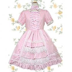 Amanda99 Pink Short Sleeves Bow Lace Cotton Lolita Dress