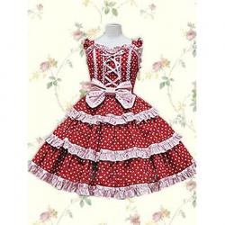 Amanda99 Red With White Dot Bow Ruffles Cotton Lolita Dress