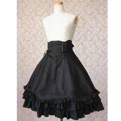 Amanda99 Black Polka Ruffled Lace Bottom Lolita Skirt
