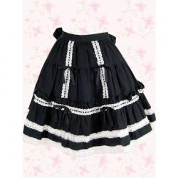 Amanda99 Black Pleated Cotton Bow Lolita Skirt