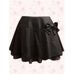 Amanda99 Black Pleated Cotton Bow Lolita Skirt