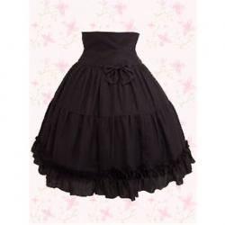 Amanda99 Black Pleated Cotton Bow Lolita Skirt