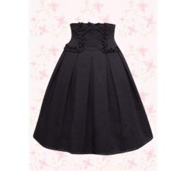 Amanda99 Black Pleated Cotton Lolita Skirt