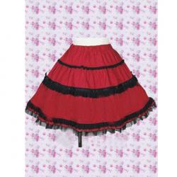 Amanda99 Red Lolita Skirt With Black Lace Trim
