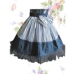 Amanda99 Maid Black And White Stripe Bow Cotton Lolita Skirt