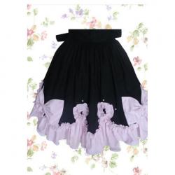 Amanda99 Black And Pink Cotton Ruffled Bow Lolita Skirt