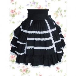 Amanda99 Black Pleated Ruffled Cotton Lolita Skirt