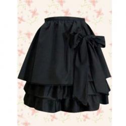 Amanda99 Black Double-layer Bow Cotton Lolita Skirt