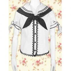 Amanda99 White Black Lace Trim Lolita Blouse