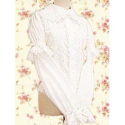 Amanda99 White Long Sleeves Lace Bow Cotton Lolita Blouse