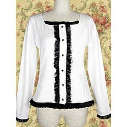 Amanda99 White Long Sleeves Lolita Blouse With Black Lace Trim