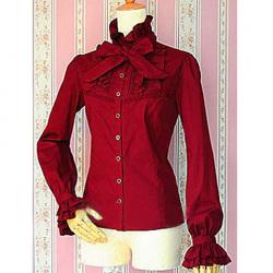 Amanda99 Red Long Sleeves Bow Cotton Lolita Blouse