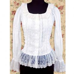 Amanda99 White Cotton Lace Long Sleeves Lolita Shirt