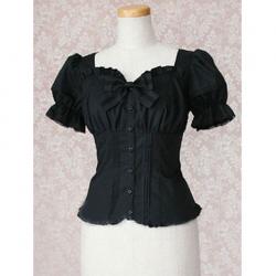 Amanda99 Black Lace Short Sleeves Lolita Cotton Blouse