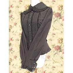 Amanda99 Black Lace Ruffles Buttons Cotton Lolita Blouse