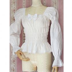 Amanda99 White Long Sleeves Puff Bow Cotton Lolita Blouse