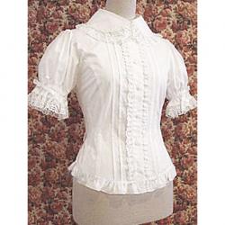 Amanda99 White Short Sleeves Lace Ruffles Cotton Lolita Blouse