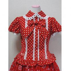 Amanda99 Red Lace Short Sleeves Lolita Cotton Blouse