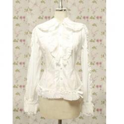 Amanda99 White Lace Long Sleeves Lolita Cotton Blouse