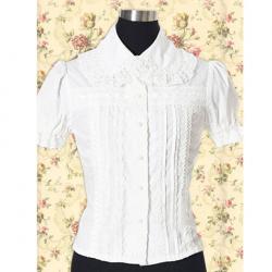 Amanda99 White Short Sleeves Lace Applique Cotton Lolita Blouse