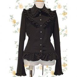 Amanda99 Black Ruffles Buttons Cotton Lolita Blouse