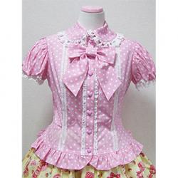 Amanda99 Pink Lace Short Sleeves Lolita Cotton Blouse
