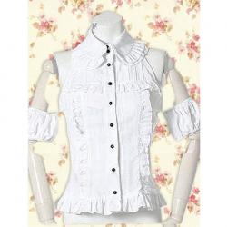 Amanda99 White Sleeveless Ruffles Cotton Lolita Blouse