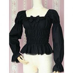 Amanda99 Black Long Sleeves Puff Bow Cotton Lolita Blouse