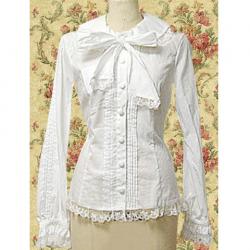Amanda99 White Pintucks Lace Trim Lolita Blouse