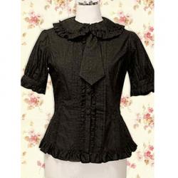 Amanda99 Black Short Sleeves Tie Cotton Lolita Blouse