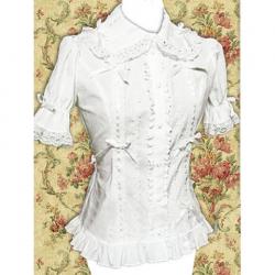 Amanda99 White Lace Bow Cotton Short Sleeves Lolita Blouse