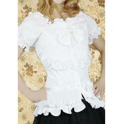 Amanda99 White Short Sleeves Bow Ruffles Cotton Lolita Blouse