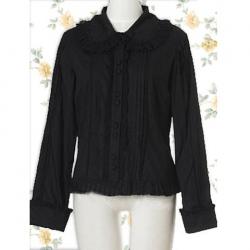 Amanda99 Black Long Sleeves Ruffles Cotton Lolita Blouse