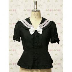 Amanda99 Black Lace Short Sleeves Lolita Cotton Blouse
