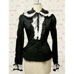Amanda99 Black Lace Long Sleeves Lolita Cotton Blouse