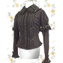 Amanda99 Black Long Sleeves Lace Bow Cotton Lolita Blouse