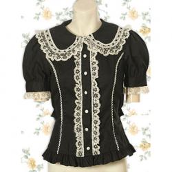 Amanda99 Black Lace Short Sleeves Cotton Lolita Blouse