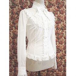 Amanda99 White Long Sleeves Lace Bow Cotton Lolita Blouse