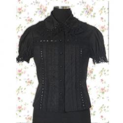 Amanda99 Black Short Sleeves Lace Applique Cotton Lolita Blouse