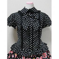Amanda99 Black Lace Dot Short Sleeves Lolita Cotton Blouse