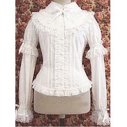 Amanda99 White Bow Long Sleeves Lace Cotton Lolita Blouse
