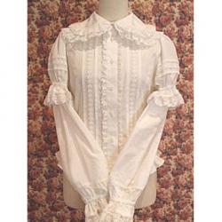 Amanda99 White Lace Long Sleeves Lolita Cotton Blouse