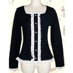 Amanda99 Black Long Sleeves White Ruffles Lolita Blouse