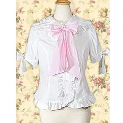 Amanda99 White Short Sleeves Pink Cravat Decoration Lolita Blouse