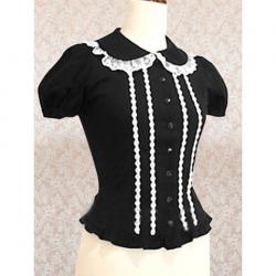 Amanda99 Black Short Sleeves Lolita Cotton Blouse