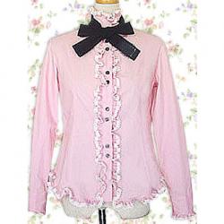 Amanda99 Pink Long Sleeves Bow Ruffles Cotton Lolita Blouse