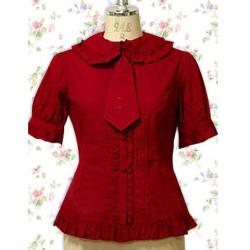 Amanda99 Red Short Sleeves Tie Cotton Lolita Blouse